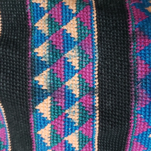 Vintage Tooled Leather Woven Tapestry Bucket Drawstring Crossbody Bag - Picture 6 of 8